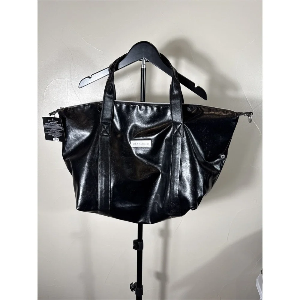 John Varvatos Faux Leather Duffle Large Tote Shoulder Bag New